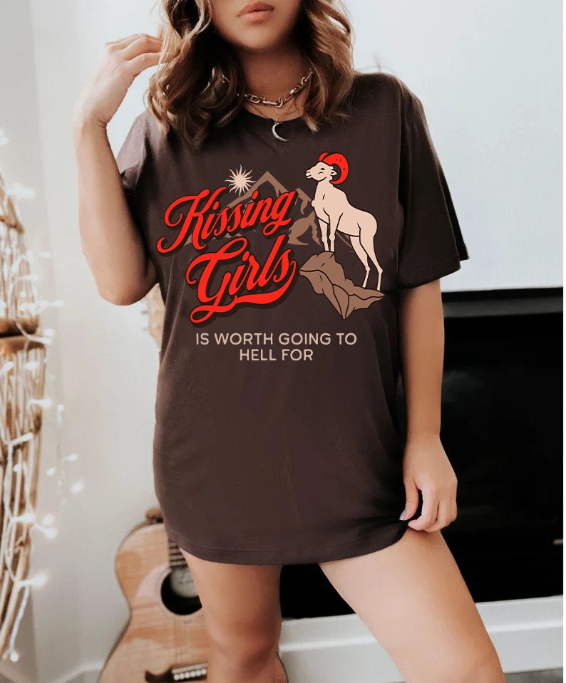 Kissing girls is worth going to hell for | sapphic shirt | lesbian vampires | subtle lesbian | lesbian clothes | femme lesbian | bisexual