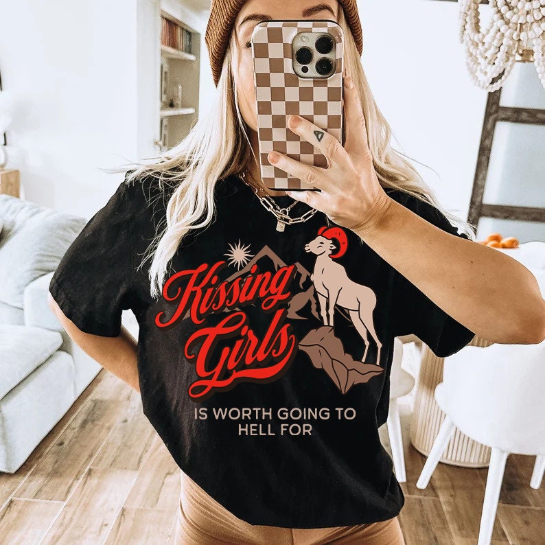 Kissing girls is worth going to hell for | sapphic shirt | lesbian vampires | subtle lesbian | lesbian clothes | femme lesbian | bisexual