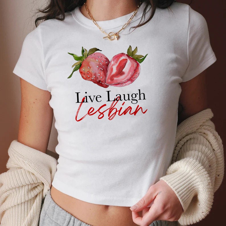 Live laugh lesbian | retro lesbian shirt | strawberry retro 90s tee | lesbian crop top | lesbian tank top | funny lesbian shirt | sapphic