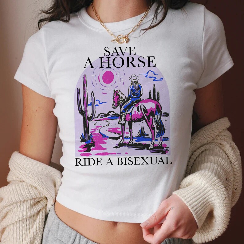Save a horse ride a bisexual | bi pride shirt | bisexual retro 90s crop to | subtle bi pride | pride merch | bisexual cowgirl | cool queer