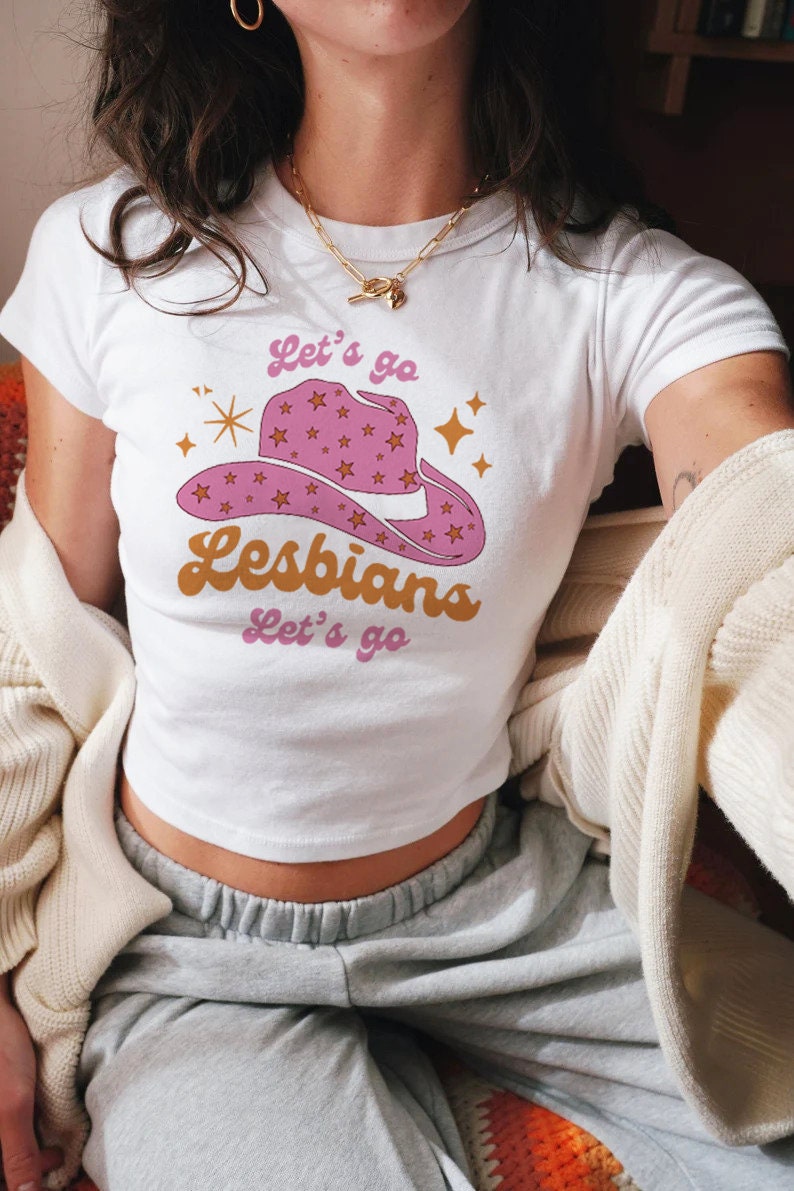 Let's go lesbians let's go | retro lesbian shirt | funny lesbian shirt | lesbian clothes | lesbian crop top | sapphic shirt | subtle pride