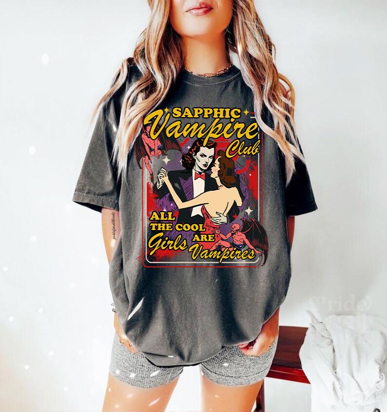 Comfort Colors Sapphic vampire club | lesbian vampires | bisexual vampires | gay vampires | gay halloween gifts | feminist halloween | trans
