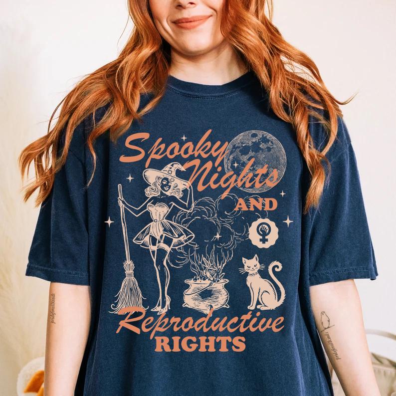 Spooky nights and reproductive rights | feminist halloween shirt | burn the patriarchy | feminist witch | halloween cat sweatshirt | roe