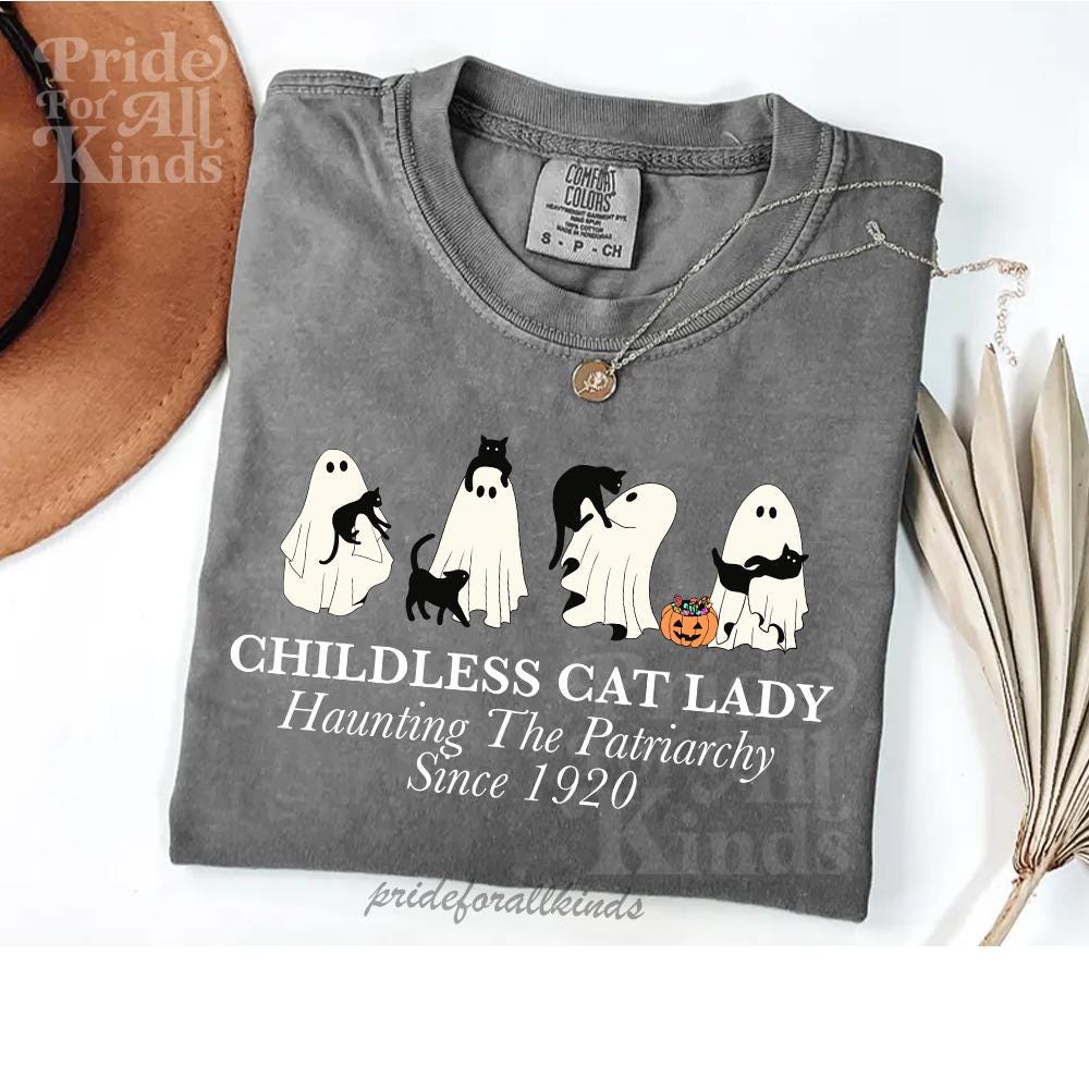 Spooky childless cat lady shirt | haunt the patriarchy | funny cat ghost | spooky cat shirt | feminist witch | feminist halloween | hex