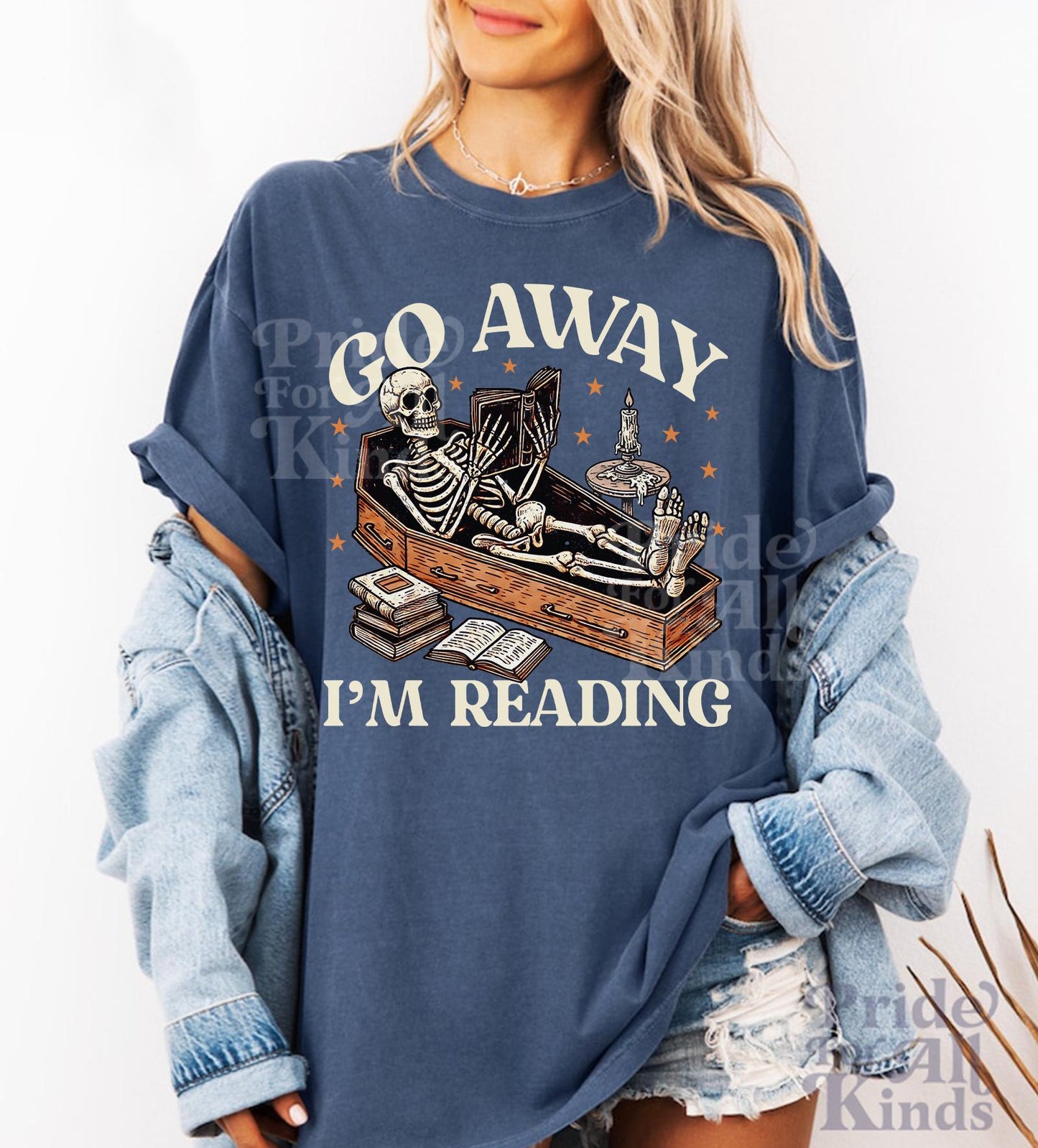 Go away im reading | book shirts halloween | reading skeleton shirt | librarian halloween | spooky book | halloween smut | skeleton coffin