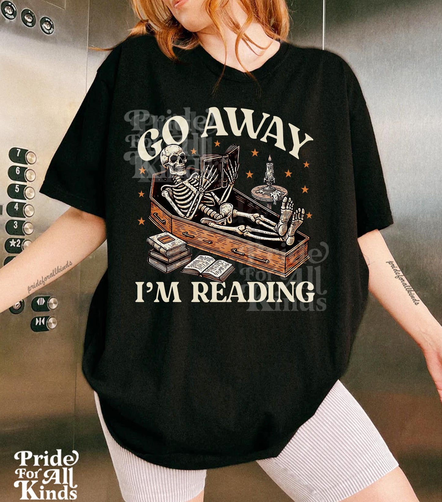 Go away im reading | book shirts halloween | reading skeleton shirt | librarian halloween | spooky book | halloween smut | skeleton coffin
