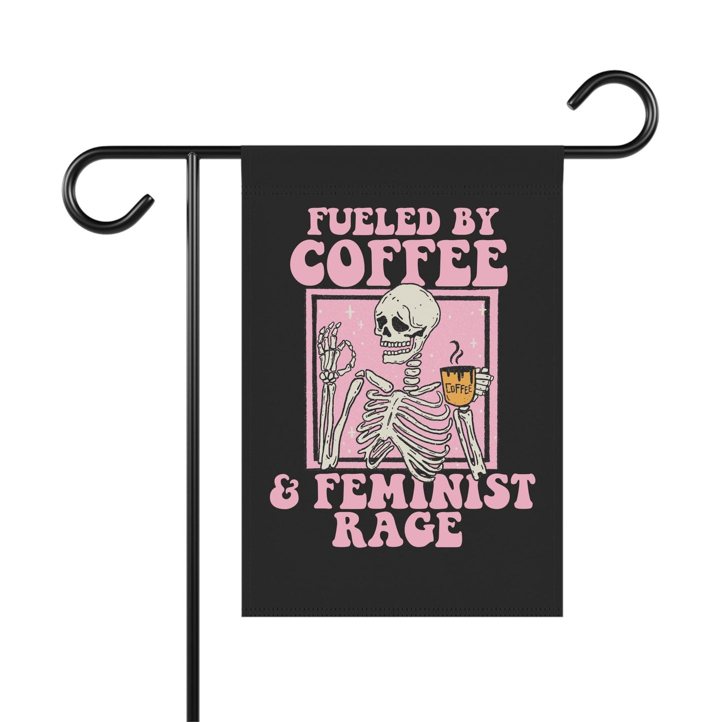 Fueled by coffee and feminist rage garden flag | feminist halloween | boil the patriarchy flag | burn the patriarchy flag | feminist flag