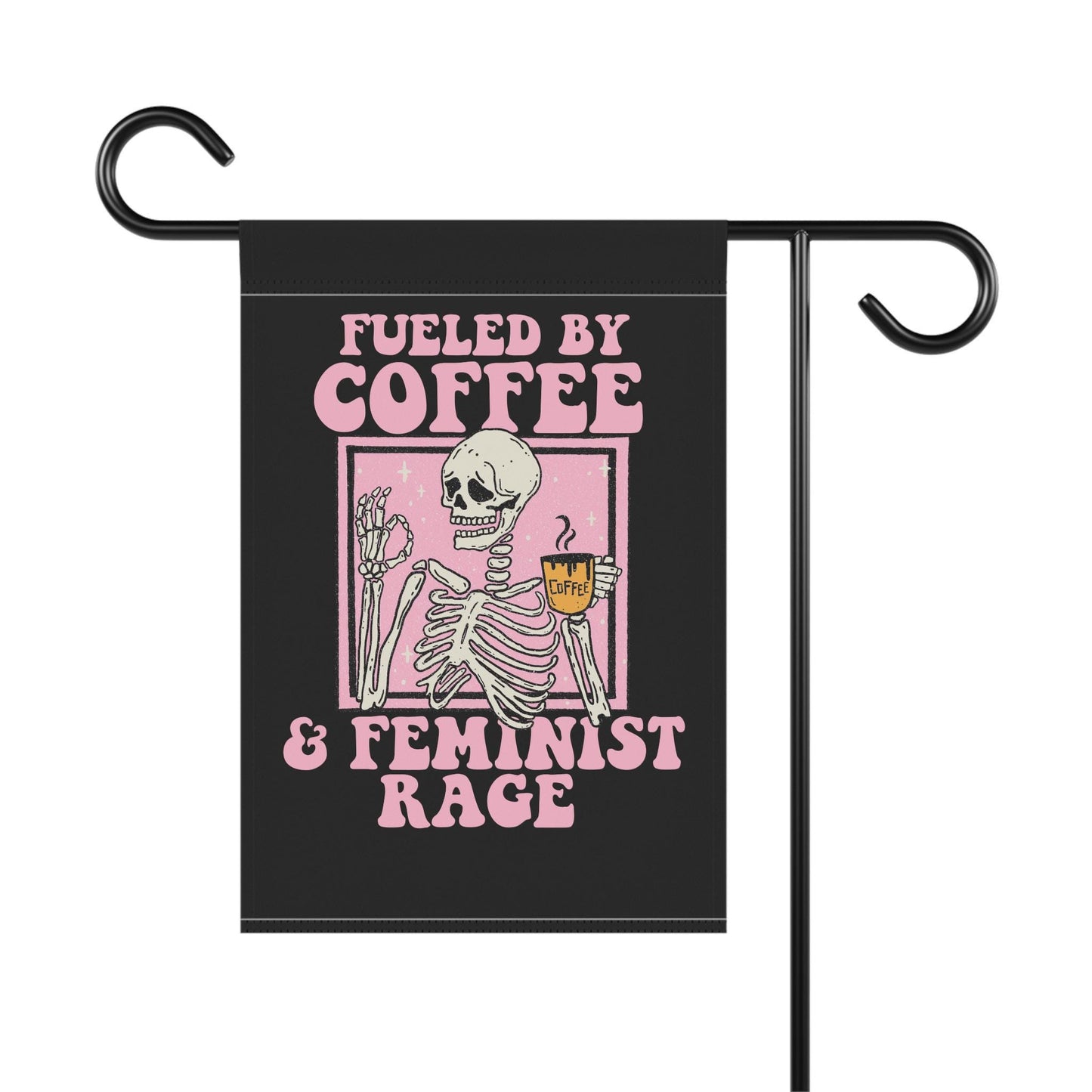 Fueled by coffee and feminist rage garden flag | feminist halloween | boil the patriarchy flag | burn the patriarchy flag | feminist flag