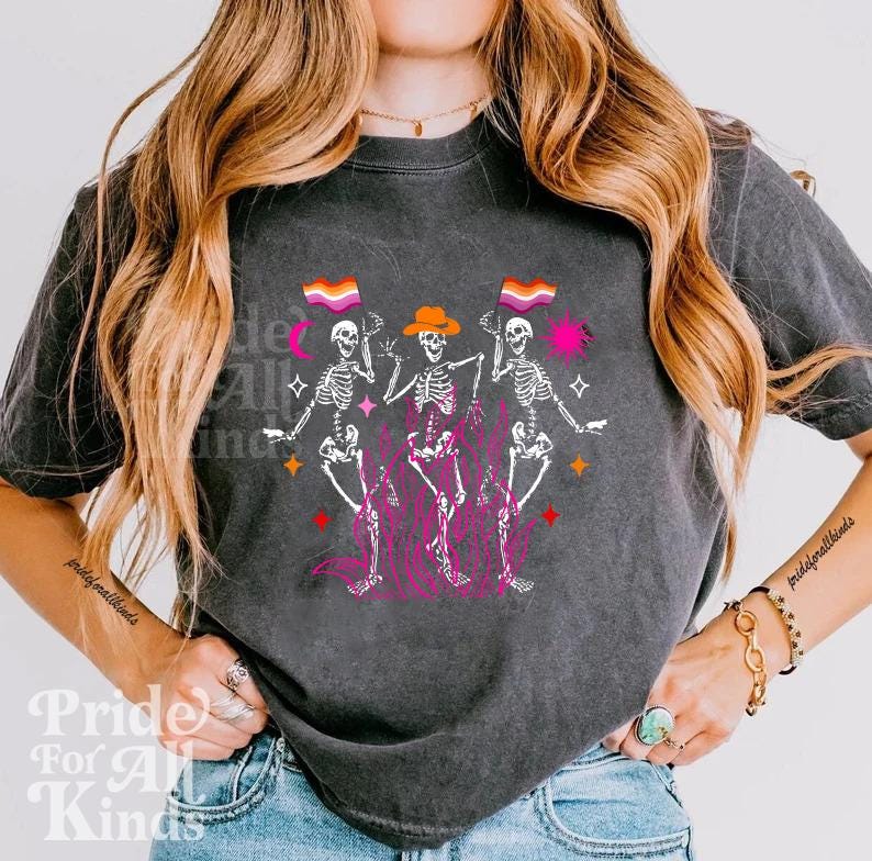 lesbian halloween | dancing skeleton | lesbian crop top | subtle lesbian pride | subtle pride shirt | lesbian witch | funny lesbian | femme