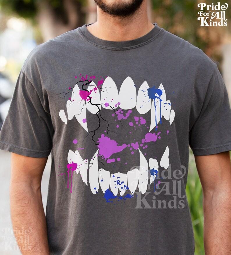 Bisexual vampire | bisexual halloween | gay halloween | subtle bi pride | queer vampire | lgbtq halloween | bi pride shirts | men bisexual