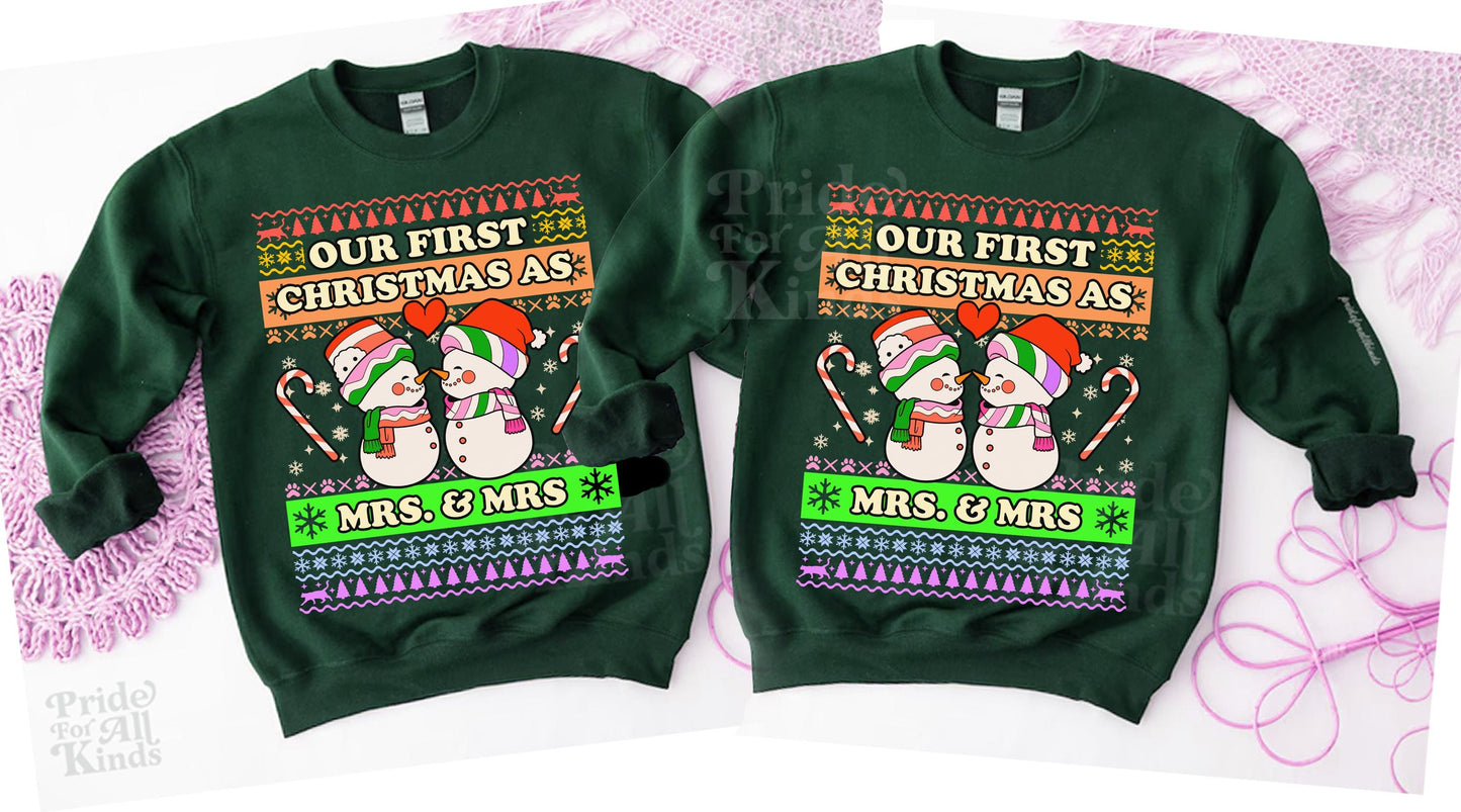 our first christmas as mrs and mrs | queer christmas | lesbian couple | queer sweatshirt | lesbian bride | lesbian wife christmas | gift