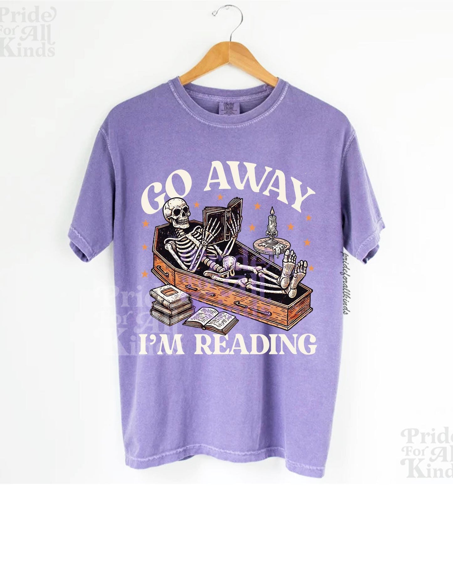 Go away im reading | book shirts halloween | reading skeleton shirt | librarian halloween | spooky book | halloween smut | skeleton coffin