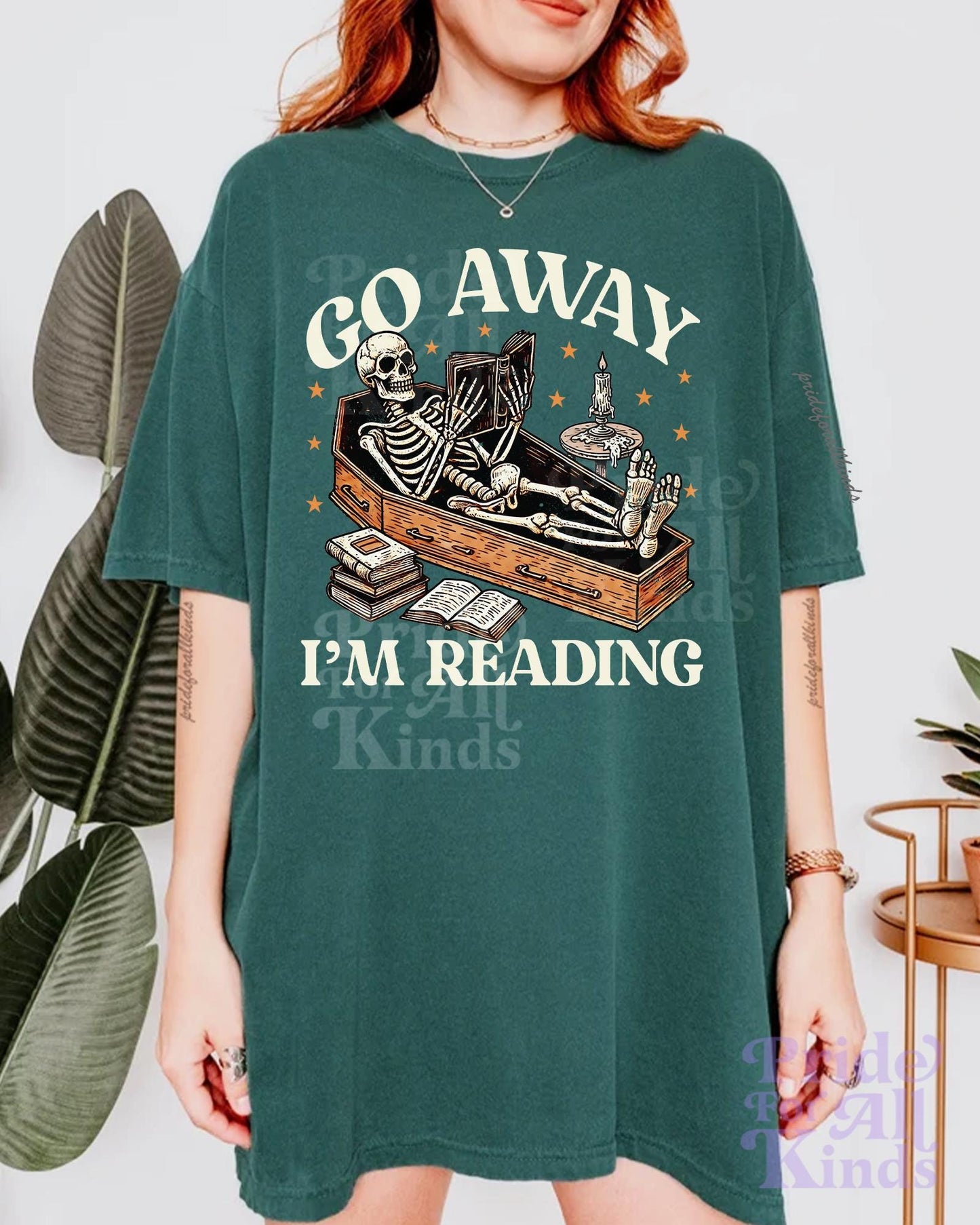 Go away im reading | book shirts halloween | reading skeleton shirt | librarian halloween | spooky book | halloween smut | skeleton coffin