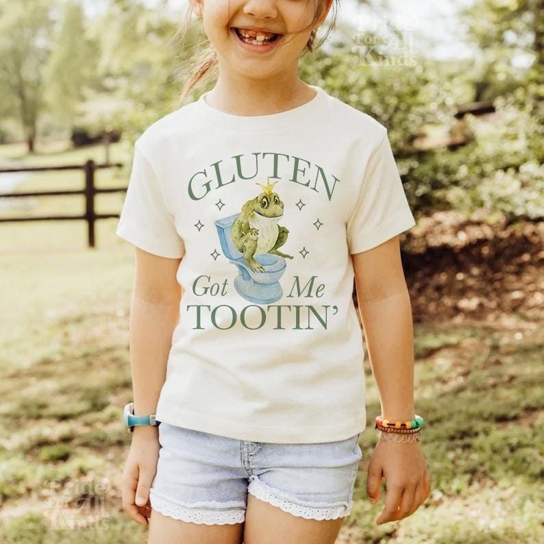 gluten got me tootin kids and toddler shirt