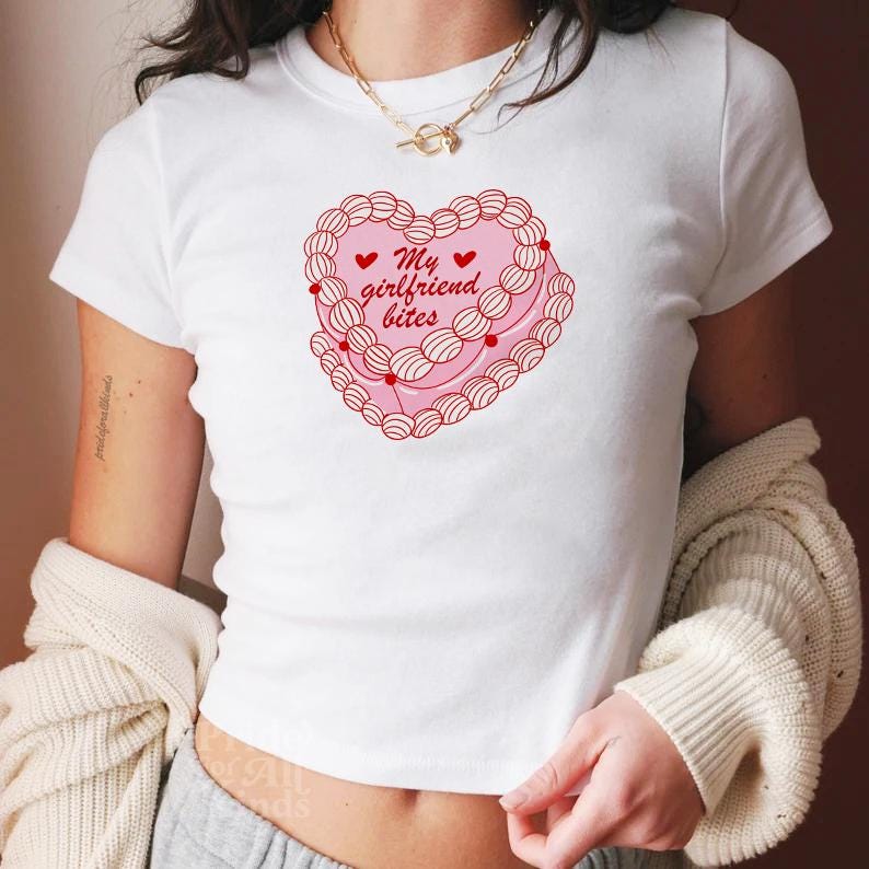My girlfriend bites | baby tee | lesbian valentines | queer valentine gift | funny girlfriend valentine | bi pride | pride merch butch femme
