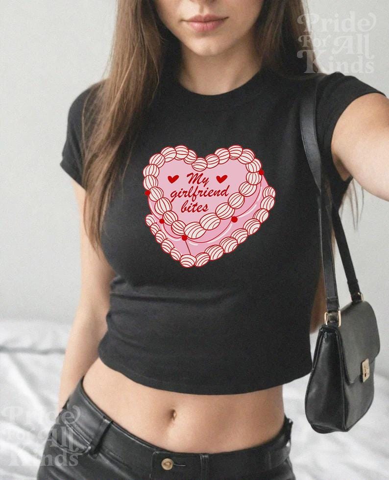 My girlfriend bites | baby tee | lesbian valentines | queer valentine gift | funny girlfriend valentine | bi pride | pride merch butch femme