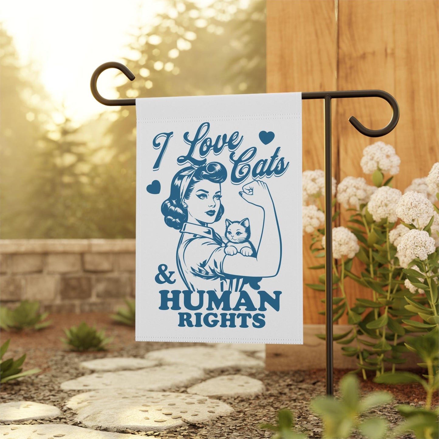 I love cats and human rights flag | feminist flag | pride garden flag | fight fascism | resist flag | liberal yard sign | reproductive right