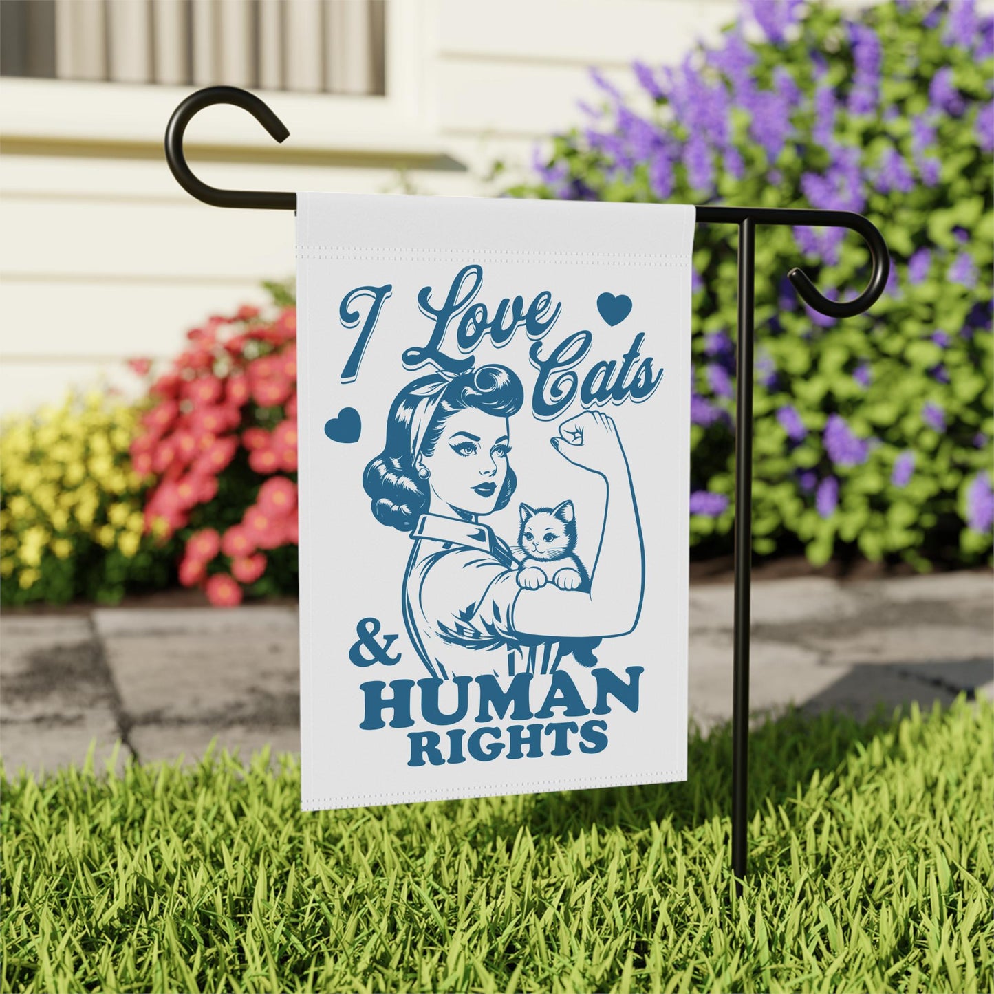 I love cats and human rights flag | feminist flag | pride garden flag | fight fascism | resist flag | liberal yard sign | reproductive right