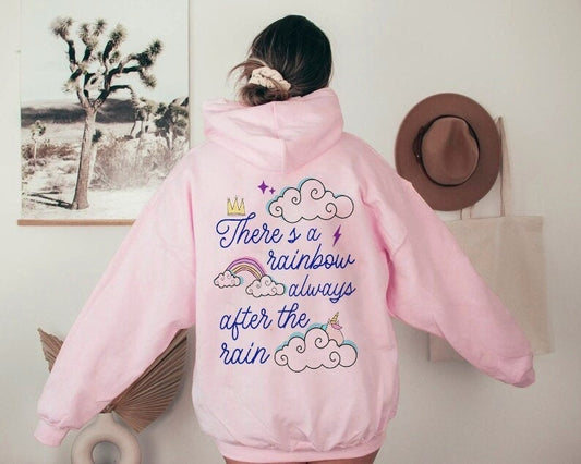 There's a rainbow always after the rain hoodie | rainbow hoodie | aesthetic hoodie | vcso girl hoodie | preppy hoodie | pastel hoodie tumblr