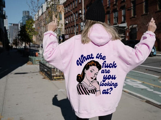 Wtf are you looking at hoodie | funny feminist hoodie | aesthetic pastel hoodie | women empowerment hoodie | feminism hoodie anti patriarchy