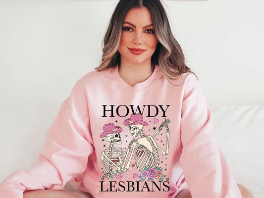 howdy lesbians sweatshirt | cowgirl lesbian sweatshirt | lesbian valentines day | retro cowgirl lgbtq | wlw lesbian | butch lesbian femme