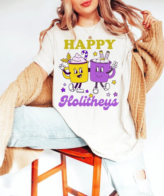 Happy holitheys shirt | nonbinary christmas shirt | queer holiday shirt | enby shirt | retro lgbtq christmas | no gender | agender xmas |
