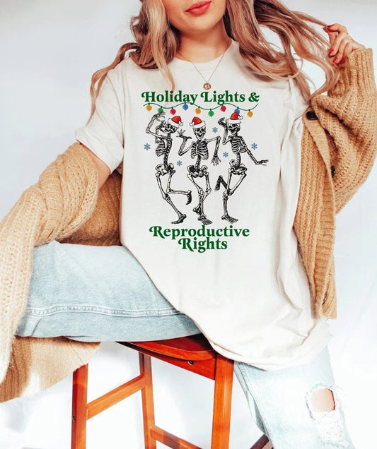 Holiday lights and reproductive rights shirt