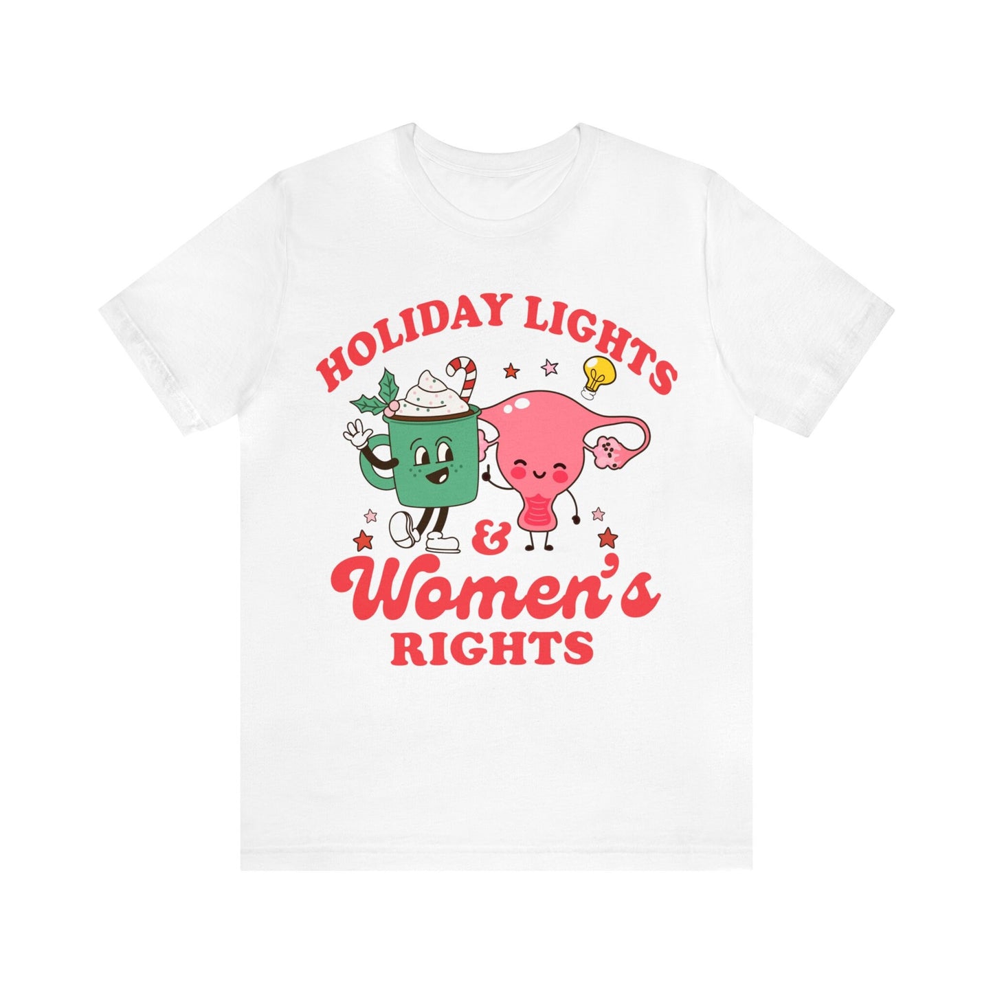 Holiday lights and women's rights shirt