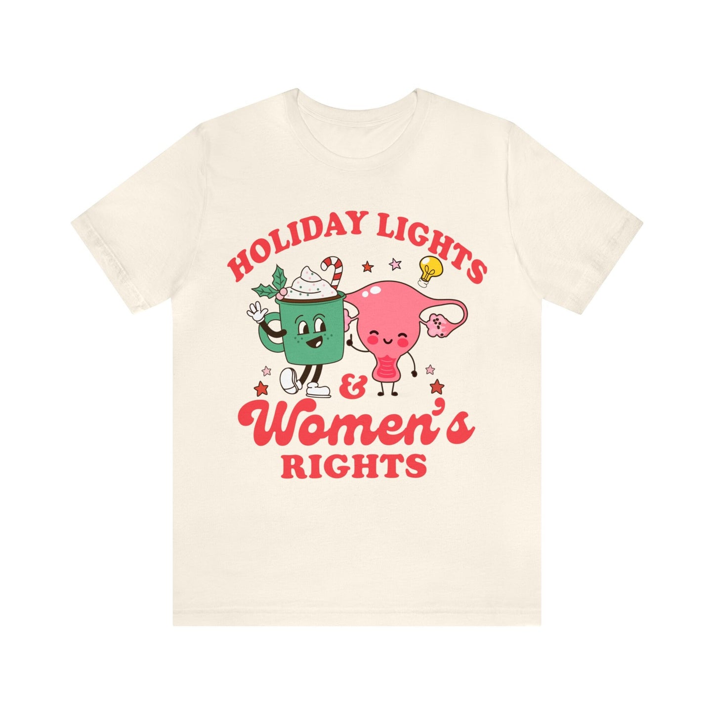 Holiday lights and women's rights shirt