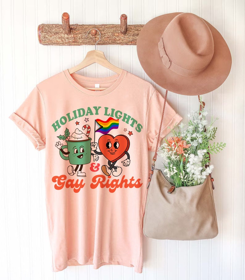 Holiday lights and gay rights shirt | lgbtq pride christmas | gay xmas | retro queer christmas | lesbian | holiday | bisexual | trans xmas