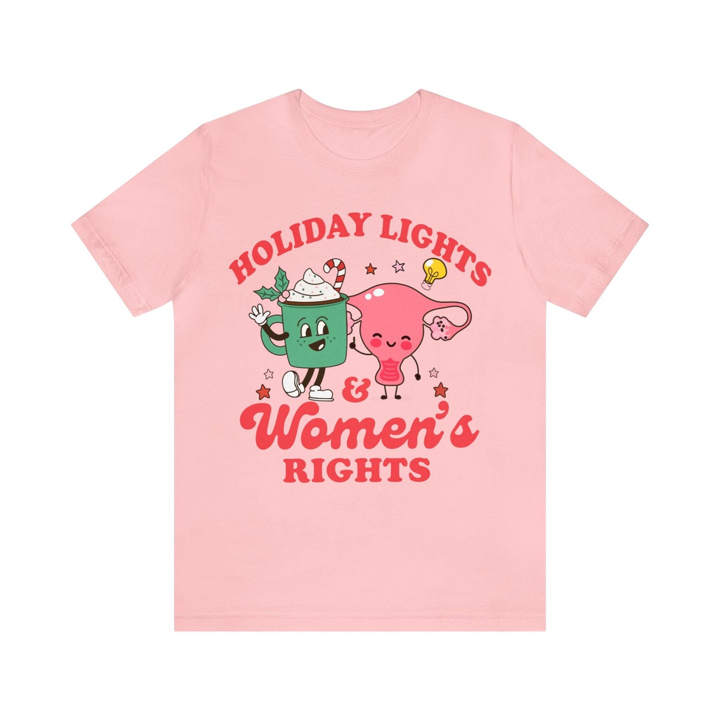 Holiday lights and women's rights shirt