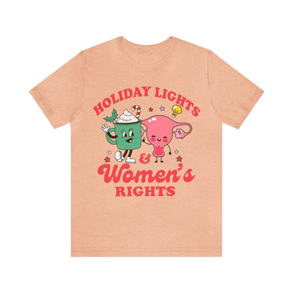 Holiday lights and women's rights shirt