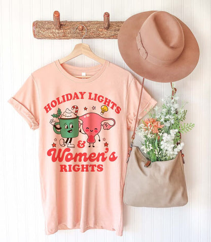 Holiday lights and women's rights shirt