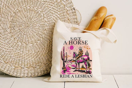 Save a horse ride a lesbian tote bag