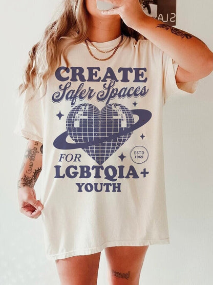 Create safer spaces for lgbtqia+ youth shirt