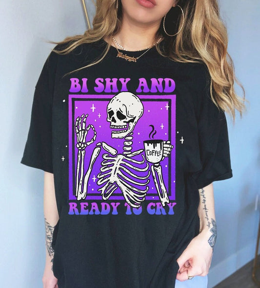 Bi shy and ready to cry | bisexual pride shirt | bi pride shirts | subtle bi pride | funny bisexual shirt | pride merch | bisexual anxiety |