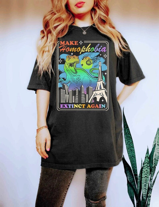 Make homophobia extinct shirt | say gay | stop transphobia | protect trans kids | queer riot | trans youth | funny gay shirt | retro lesbian