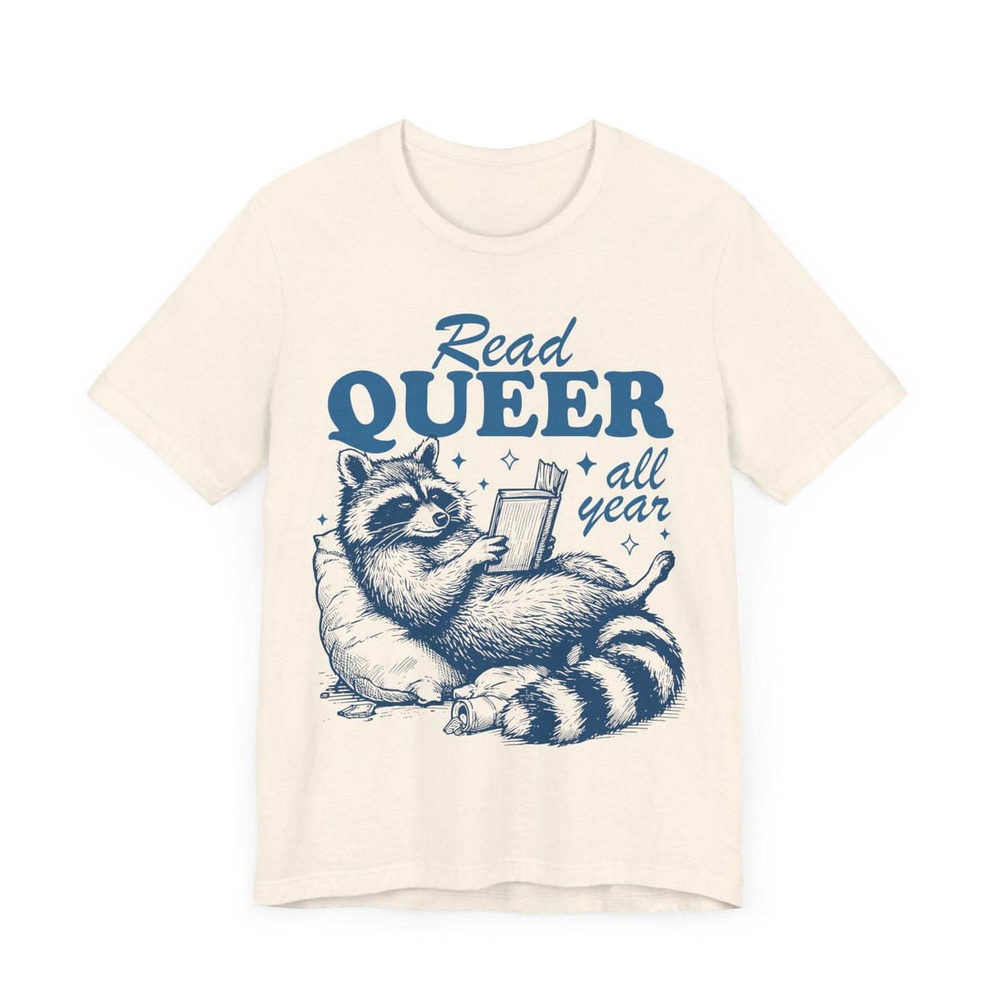 Read queer all year | read queer books | lgbt books | pride merch | cool queer shirt | queer owned shops | nonbinary shirt | trans youth