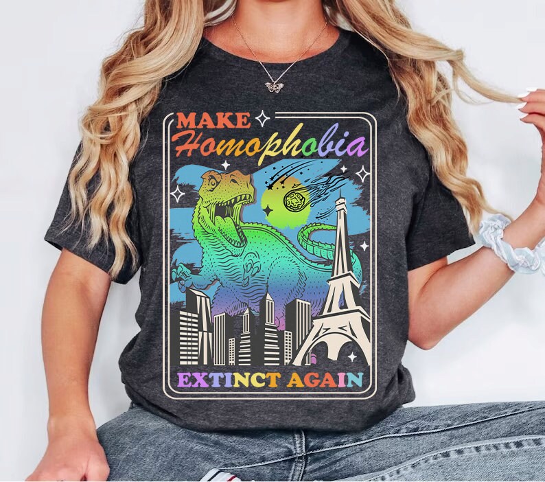 Make homophobia extinct shirt | say gay | stop transphobia | protect trans kids | queer riot | trans youth | funny gay shirt | retro lesbian
