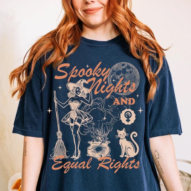 Spooky nights and equal rights | feminist halloween shirt | burn the patriarchy | retro feminist | halloween cat shirt | hex the patriarchy