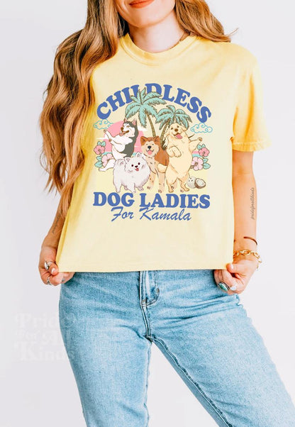 Childless dog lady for Kamala crop top | boxy tee | semi cropped | Childless dog ladies for Kamala | Kamala Coconut | Harris 2024 | feminist