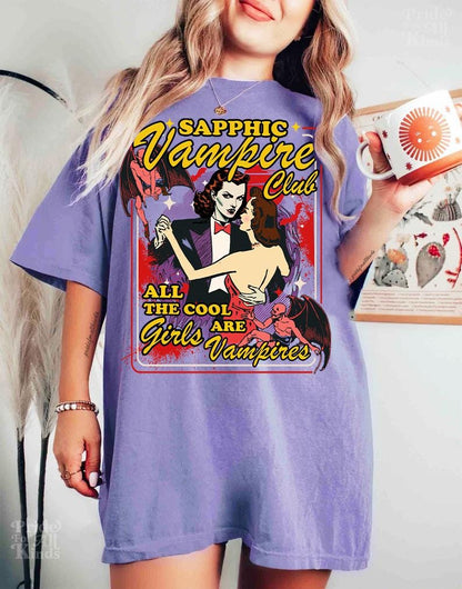 Comfort Colors Sapphic vampire club | lesbian vampires | bisexual vampires | gay vampires | gay halloween gifts | feminist halloween | trans