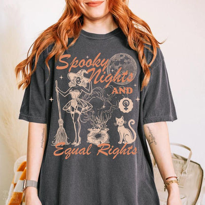 Spooky nights and equal rights | feminist halloween shirt | burn the patriarchy | retro feminist | halloween cat shirt | hex the patriarchy