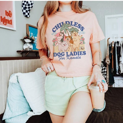 Childless dog lady for Kamala crop top | boxy tee | semi cropped | Childless dog ladies for Kamala | Kamala Coconut | Harris 2024 | feminist