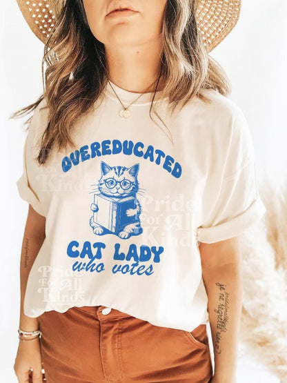 Overeducated cat lady who votes | Cat lady Kamala | Cat ladies for Kamala Harris | Kamala Harris meme | suffragette | anti trump shirts |