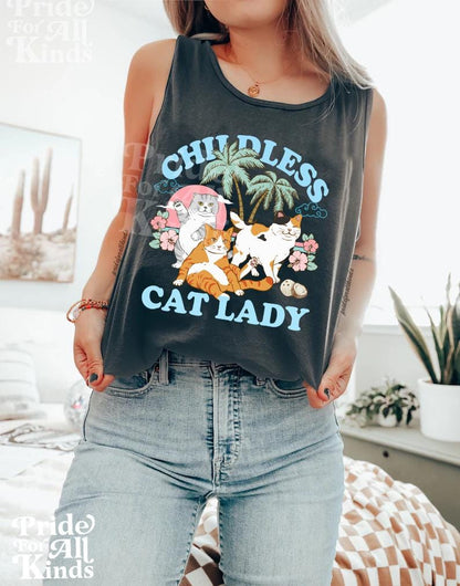 Childless cat lady tank top | feminist tank top | cat mom tank | cat lady crop top | cat ladies vote | cat lady kamala | cat lady harris |