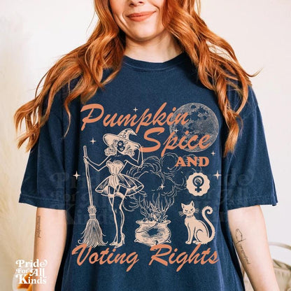Pumpkin spice and voting rights | Comfort Colors | feminist halloween | Kamala harris meme | vote blue | spooky nights reproductive rights