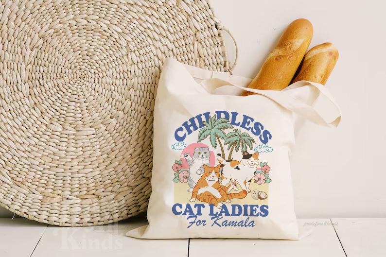 Childless cat lady for Kamala tote bag | feminist tote bag | cat ladies vote | cat lady kamala | cat lady gift | kamala harris tote bag