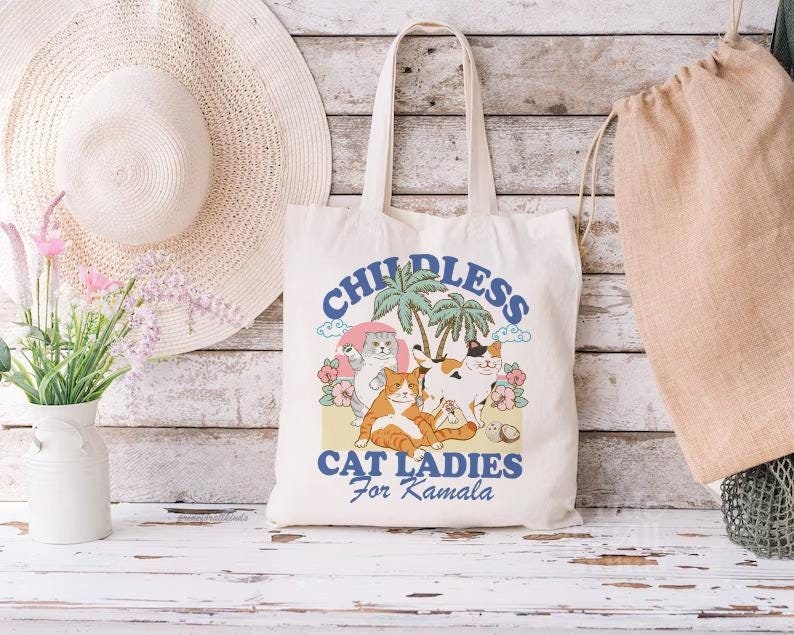 Childless cat lady for Kamala tote bag | feminist tote bag | cat ladies vote | cat lady kamala | cat lady gift | kamala harris tote bag