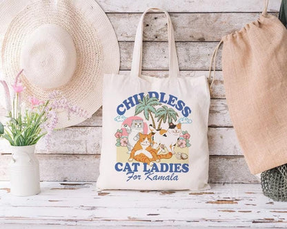 Childless cat lady for Kamala tote bag | feminist tote bag | cat ladies vote | cat lady kamala | cat lady gift | kamala harris tote bag